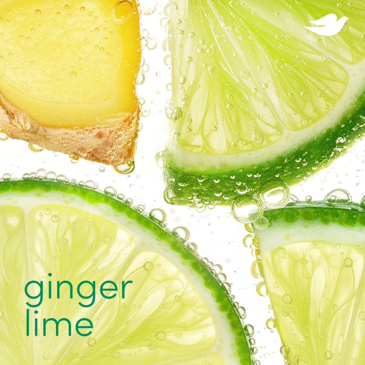 Label detail on Dove ginger lime emphasizing aluminum-free formulation benefit