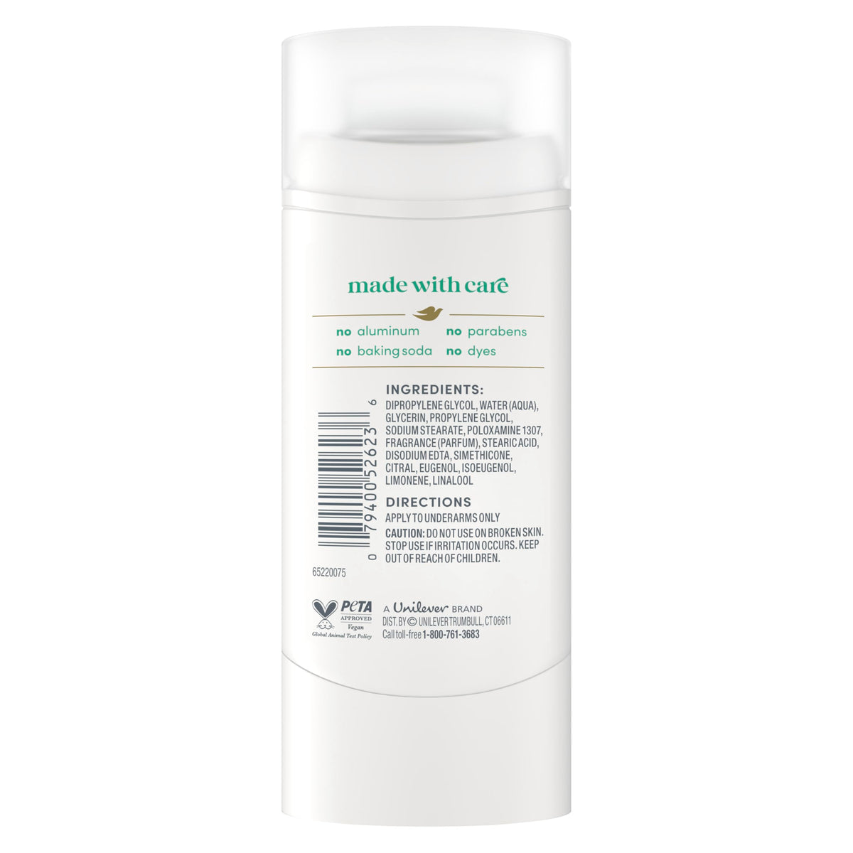 Dove ginger lime stick open top demonstrating smooth-glide application benefit