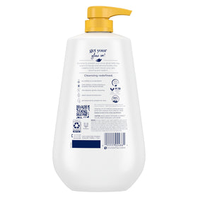 Dove dispensing body wash into hand creating rich lather for deep nourishment
