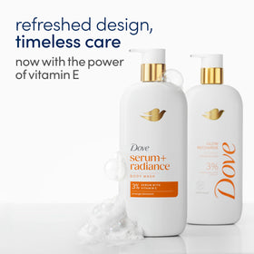 Dove pump dispensing creamy lather for nourishing cleanse benefit