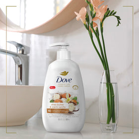 Dove hand wash in bathroom setting demonstrating gentle cleansing and pleasant scent