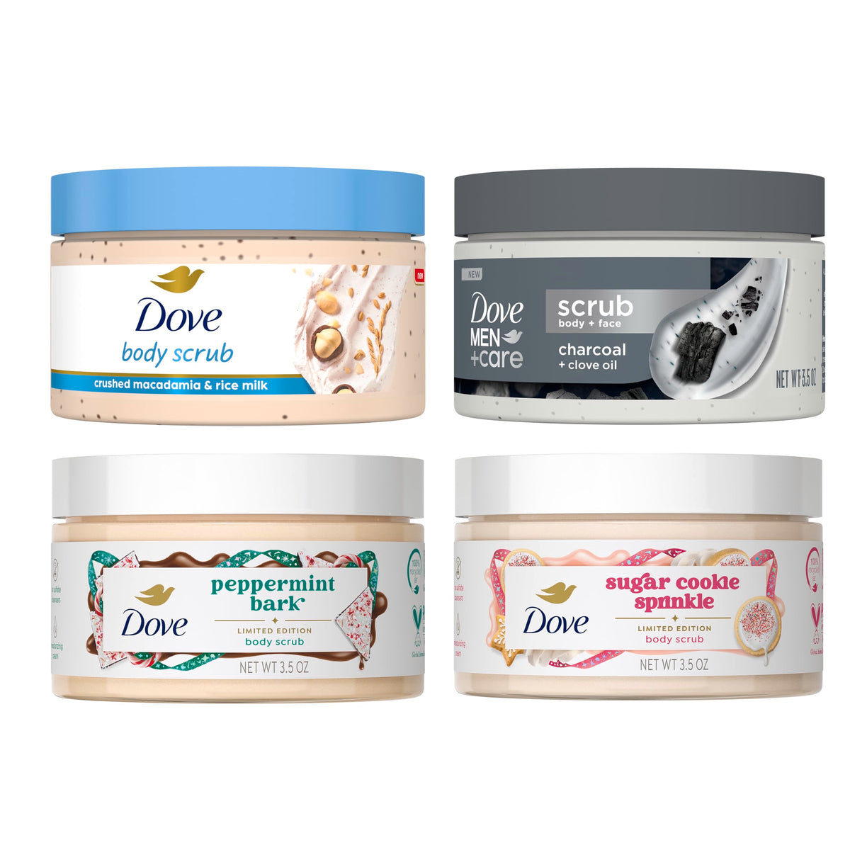 Dove front packaging showing four mini jars and festive design for gift-ready appeal