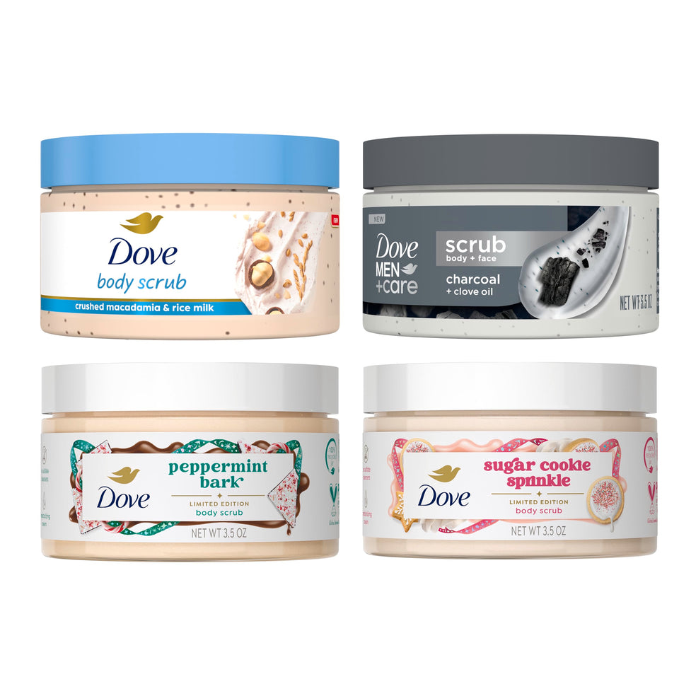 Dove front packaging showing four mini jars and festive design for gift-ready appeal