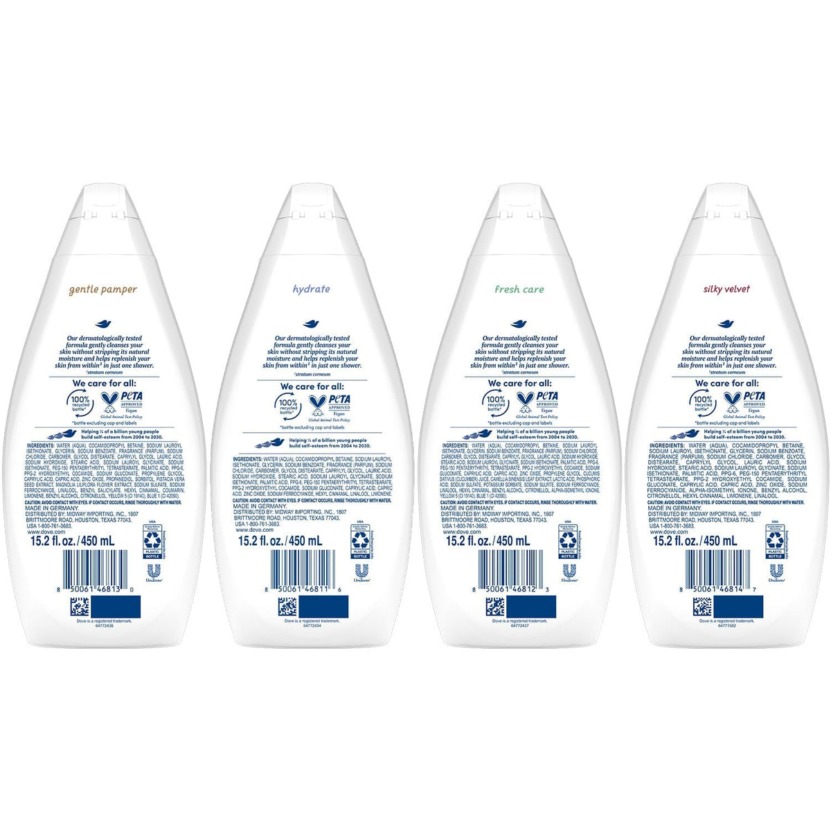 Dove Hydrate bottle close-up highlighting moisturizer formula and pump benefit