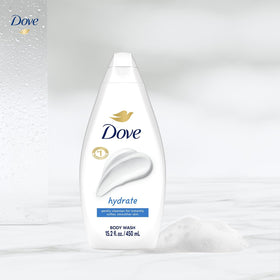 Dove bottle next to hand for scale, 15.2 oz size clarity and convenience
