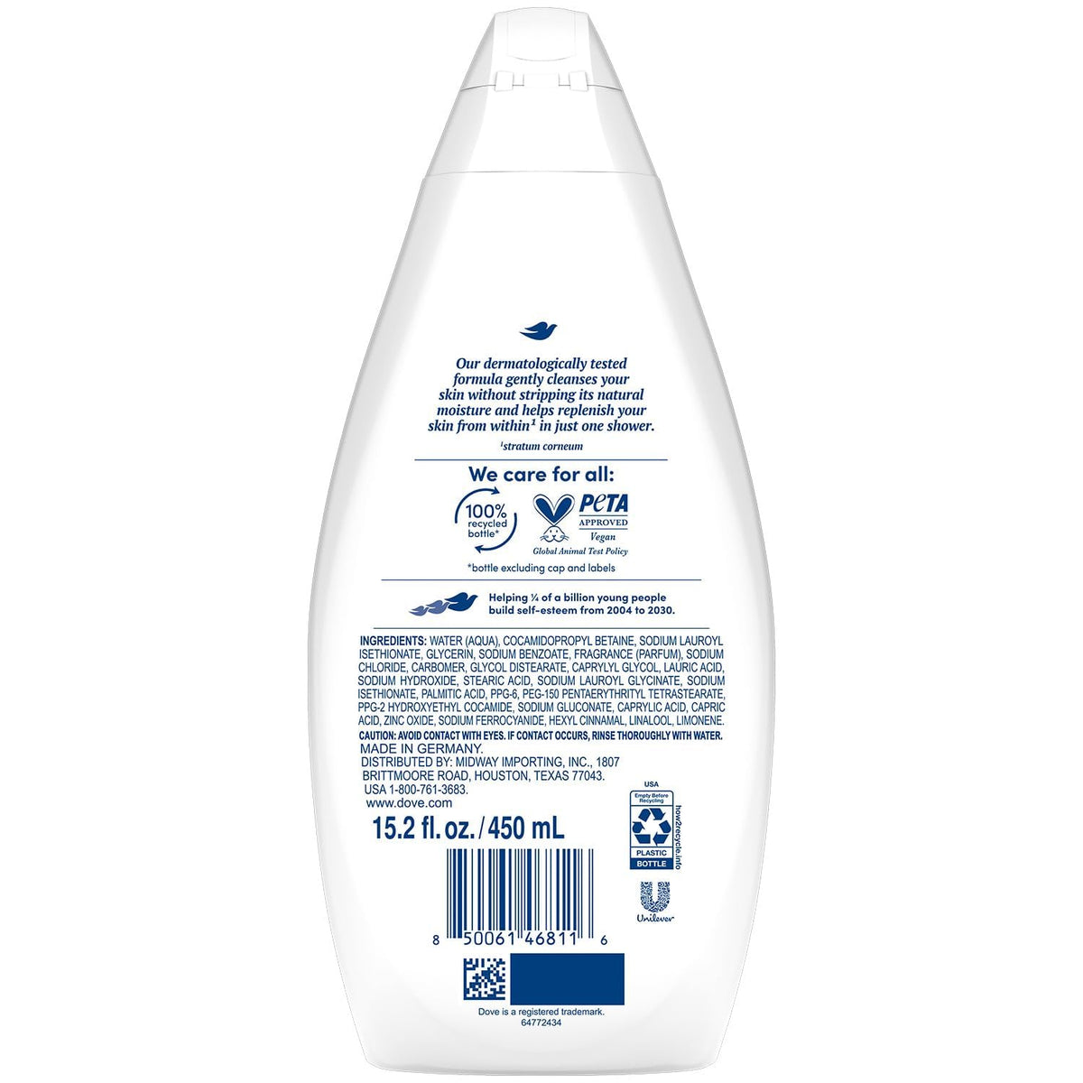 Dove pump action close-up dispensing body wash, easy one-hand use benefit