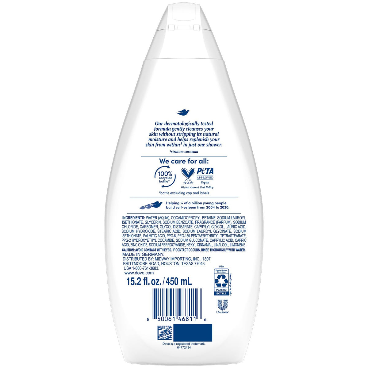 Dove pump dispenser closeup demonstrating easy one-handed use and convenience