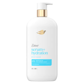 Dove bottle front packaging showing hydration boost and brand benefits