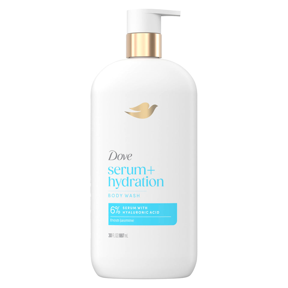 Dove bottle front packaging showing hydration boost and brand benefits