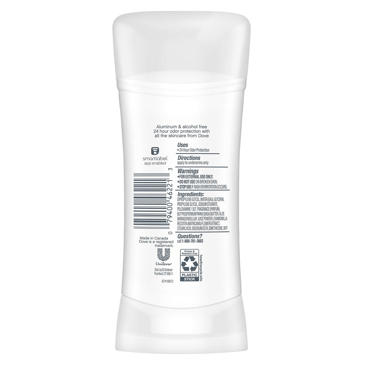 Dove deodorant in hand showing compact size and travel convenience benefit
