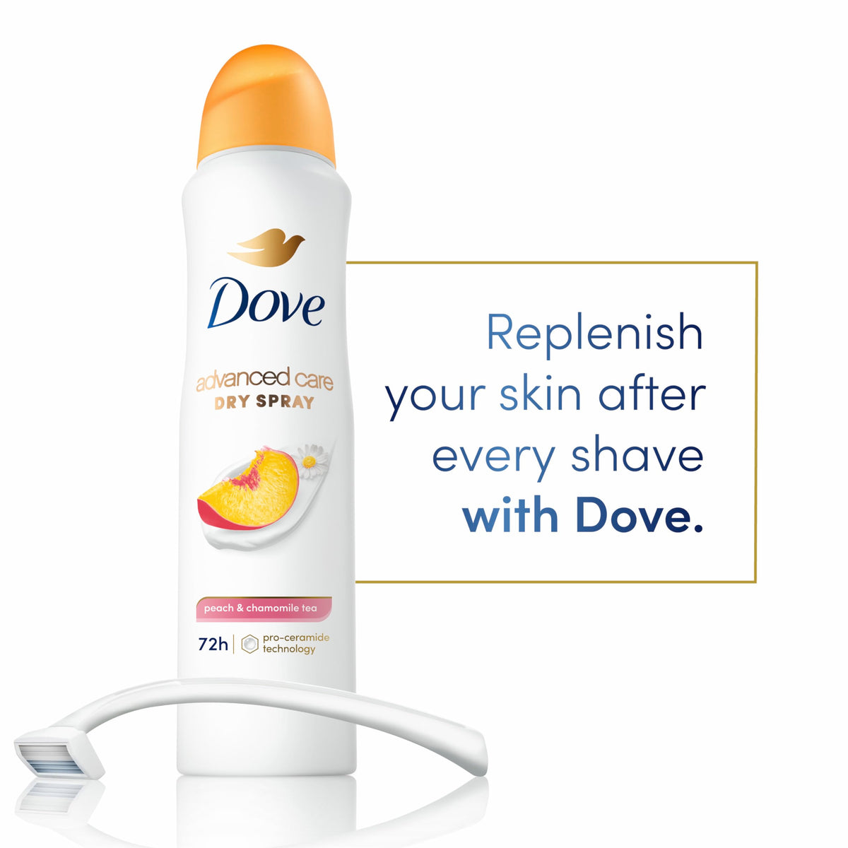 Dove spray in use underarm demonstrating easy application and sweat protection