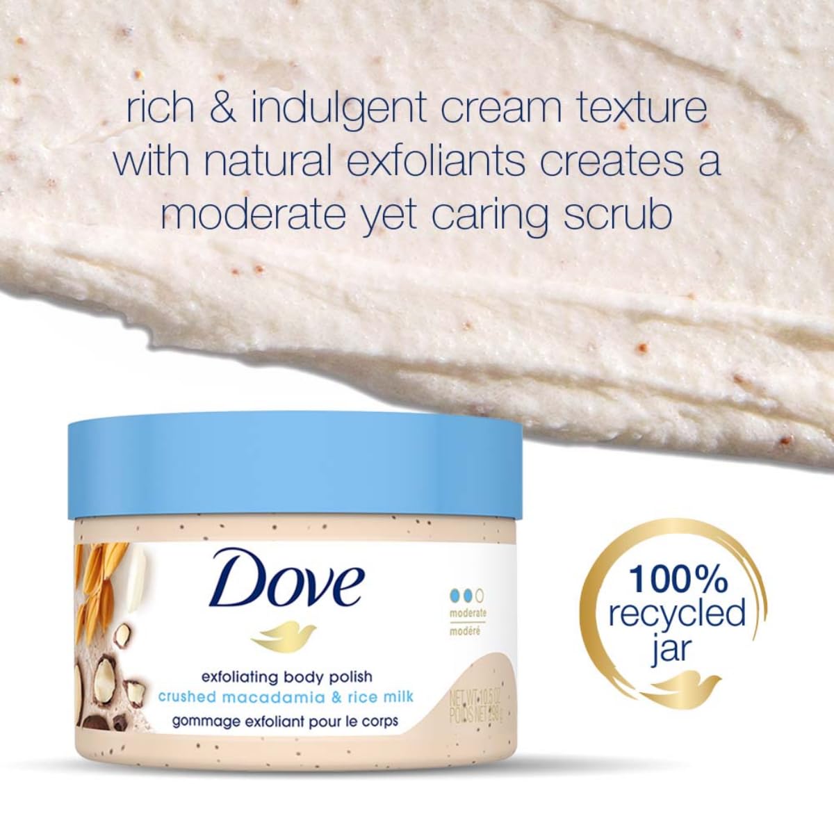Dove macadamia nuts and rice milk styling illustrating natural-scented benefit