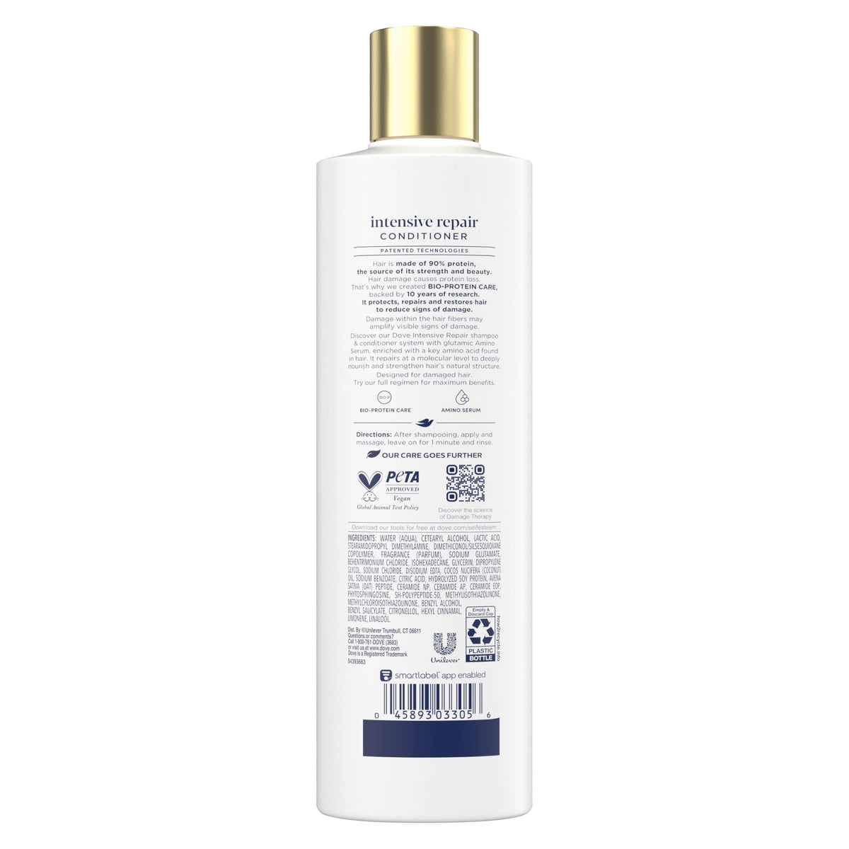 Dove back label with ingredient and usage information clearly visible