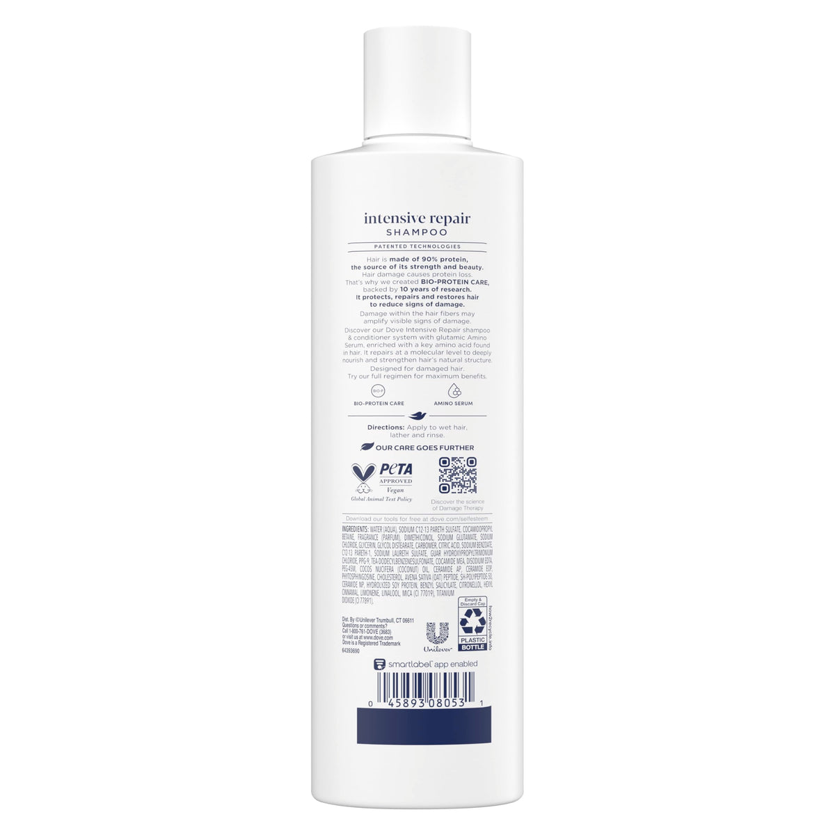 Dove label close-up highlighting Bio-Protein Care and amino serum benefit.