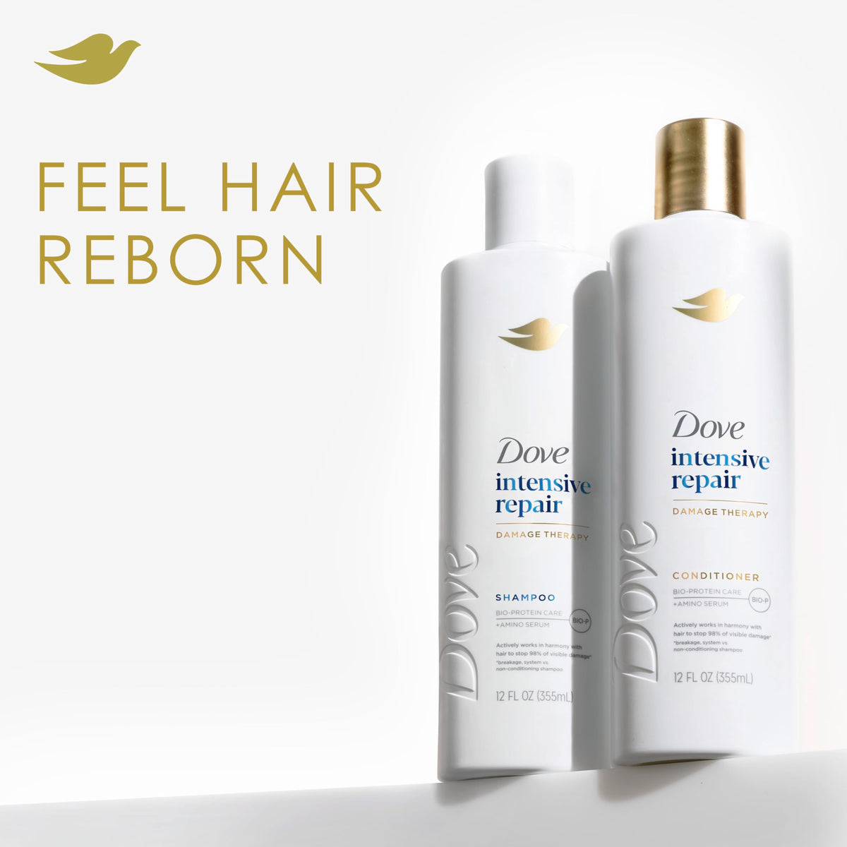 Dove used on wet hair in shower showing smoother, more manageable strands