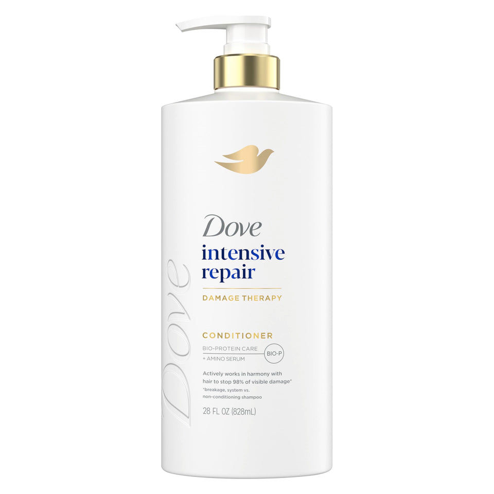 Dove bottle front view showing Intensive Repair conditioner benefits