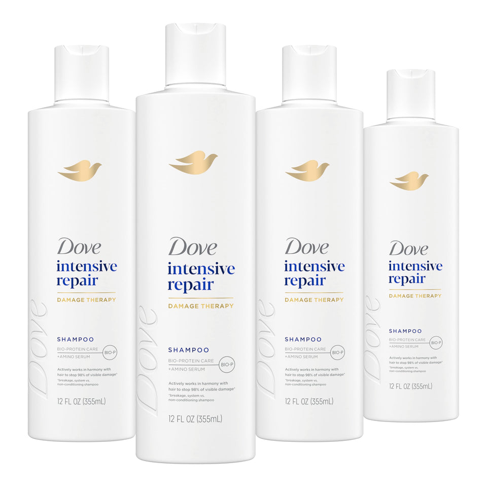 Dove front packaging showing 4-count bottles and clear product benefit.