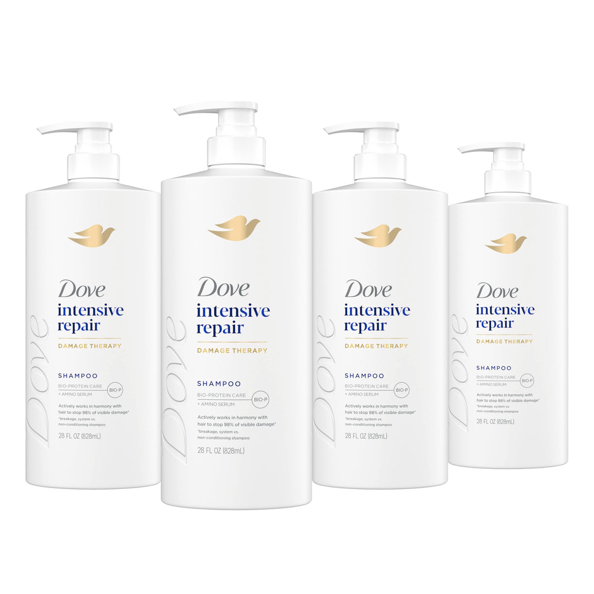 Dove bottle front packaging showing Intensive Repair benefits and size