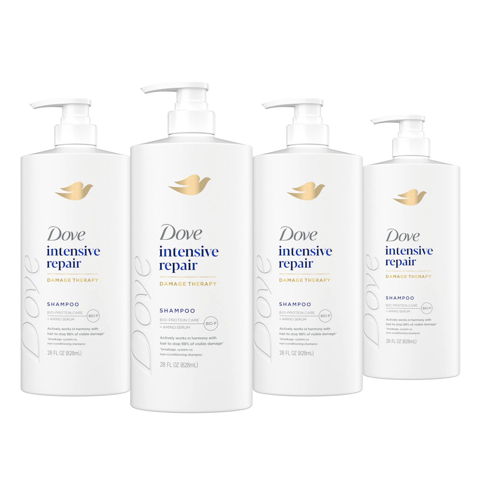 Dove bottle front packaging showing Intensive Repair benefits and size