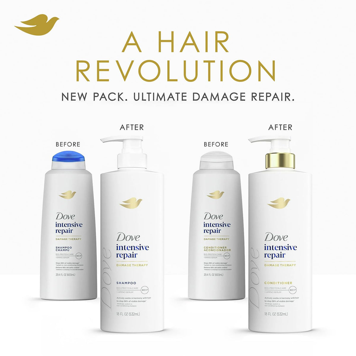 Dove intensive repair serum close-up highlighting a lightweight finish for smoother hair