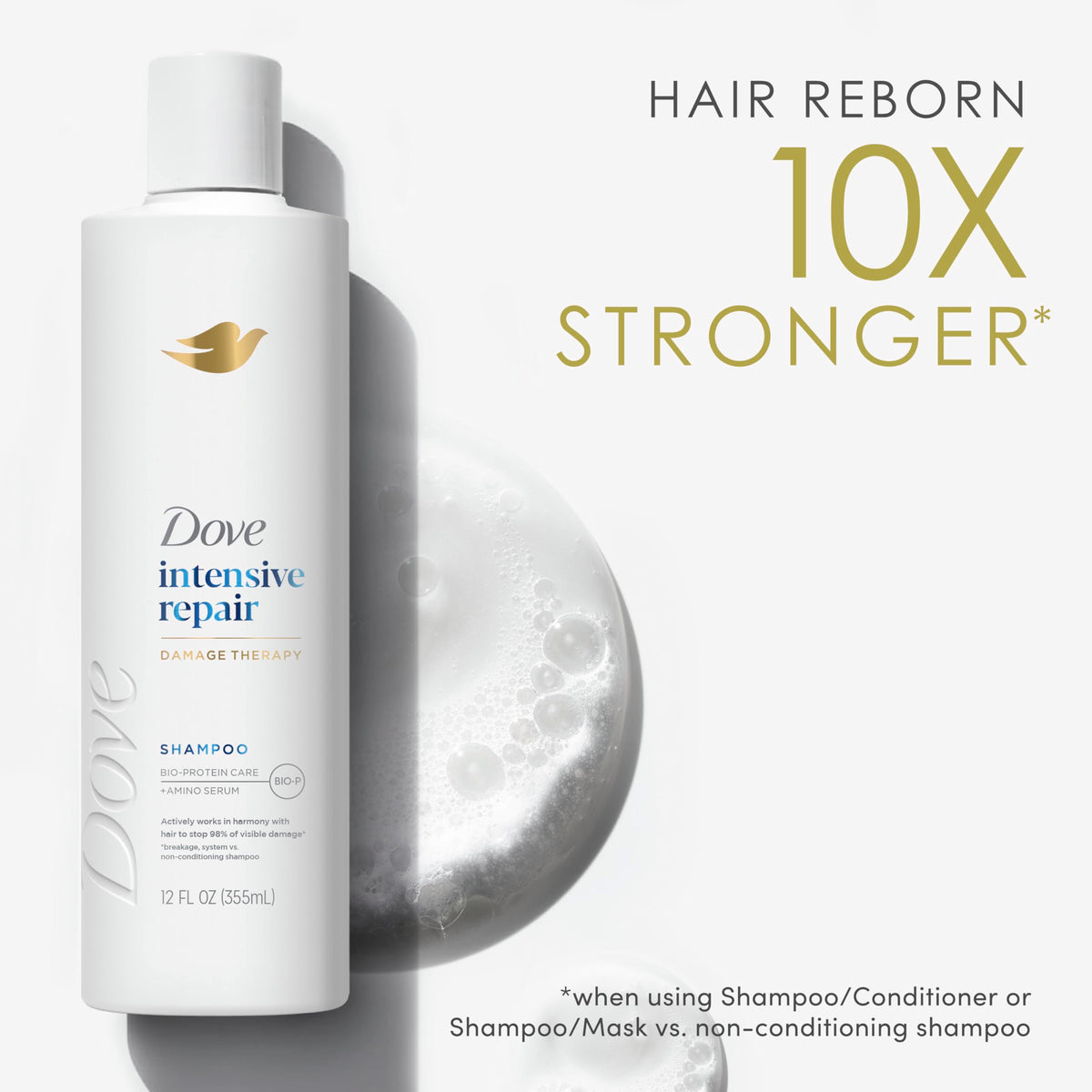 Dove shampoo pouring into hand to show ease of application and control.