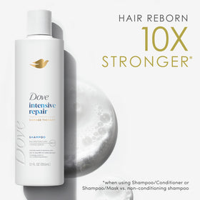 Dove shampoo pouring into hand to show ease of application and control.