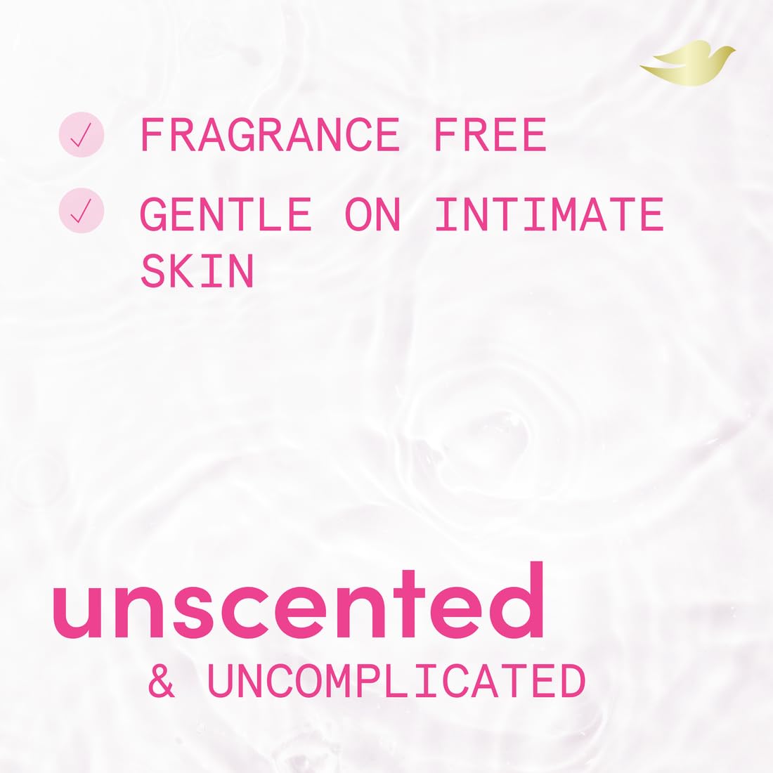 Dove intimate wash ingredient label highlighting short list and no sulfates benefit
