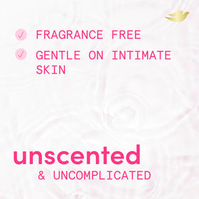Dove intimate wash ingredient label highlighting short list and no sulfates benefit