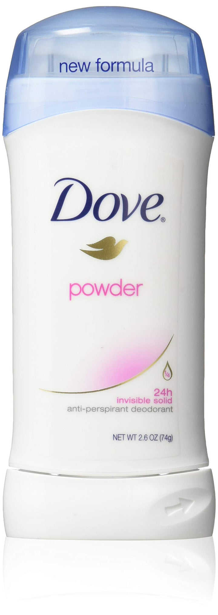Dove Invisible Solid front view showing packaging and four-stick pack benefit