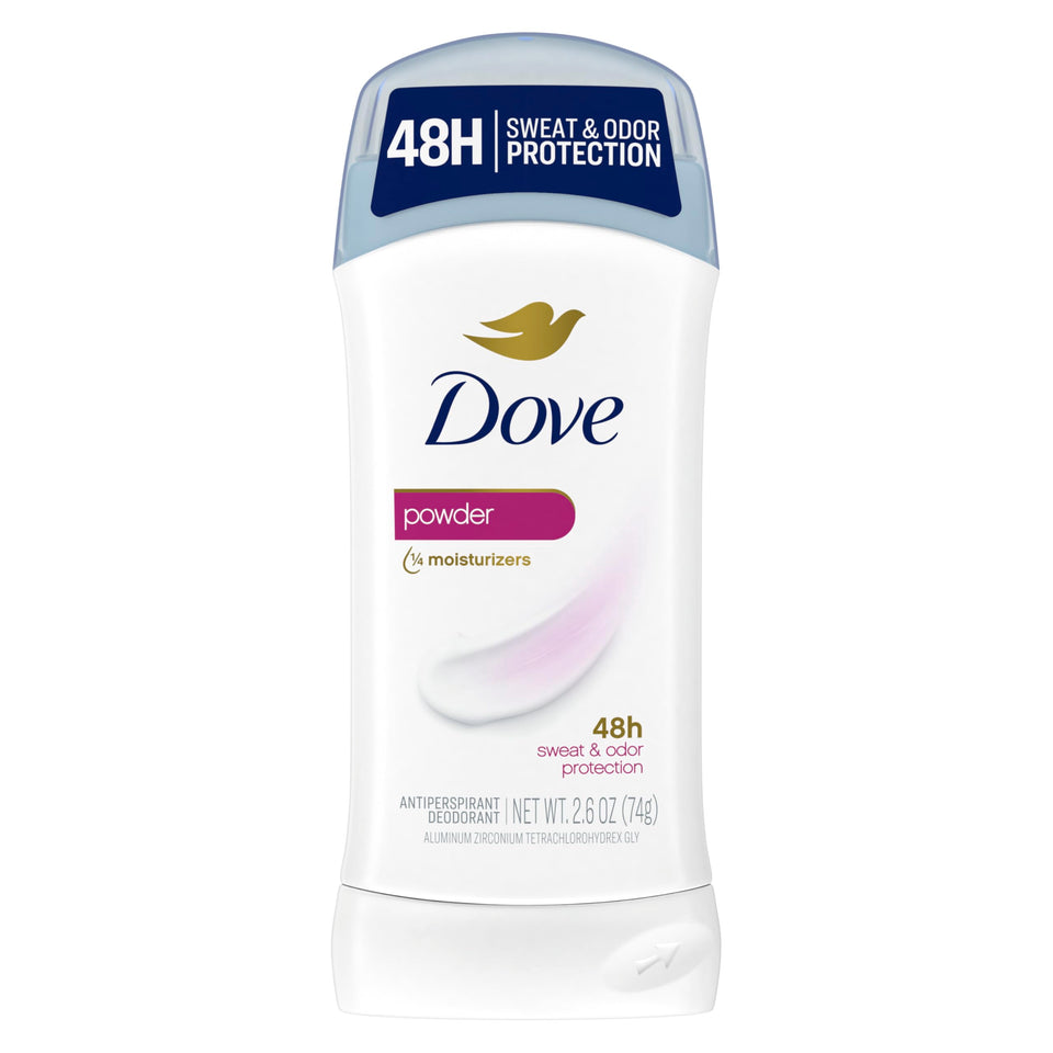 Dove front packaging showing powder invisible solid and reassurance