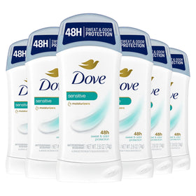Dove antiperspirant stick front packaging showing product and benefit of clear protection
