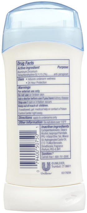 Dove invisible solid stick opened showing smooth application and travel-ready convenience