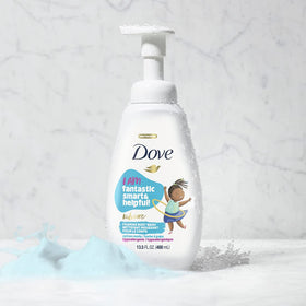 Dove kids foaming body wash texture close-up showing soft foam for gentle cleansing