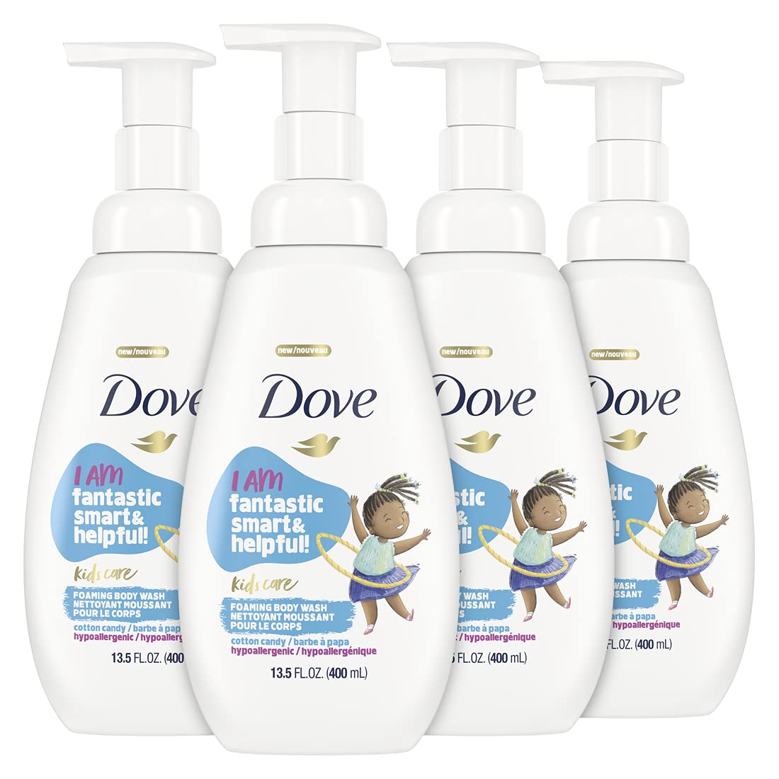 Dove kids foaming body wash front packaging showing bottle and label for easy ID and selection