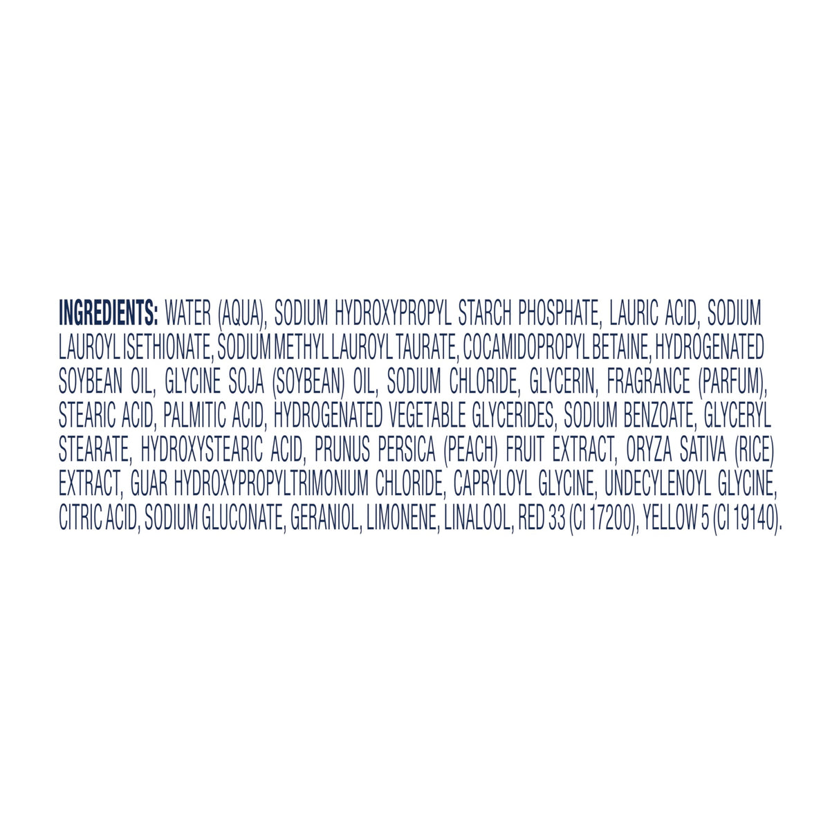 Close-up of Dove label with ingredient and PETA-approved certification details