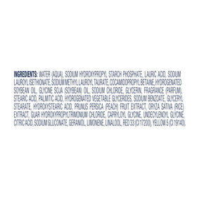 Close-up of Dove label with ingredient and PETA-approved certification details