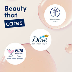 Dove label close-up showing ingredients and PETA Approved vegan benefit