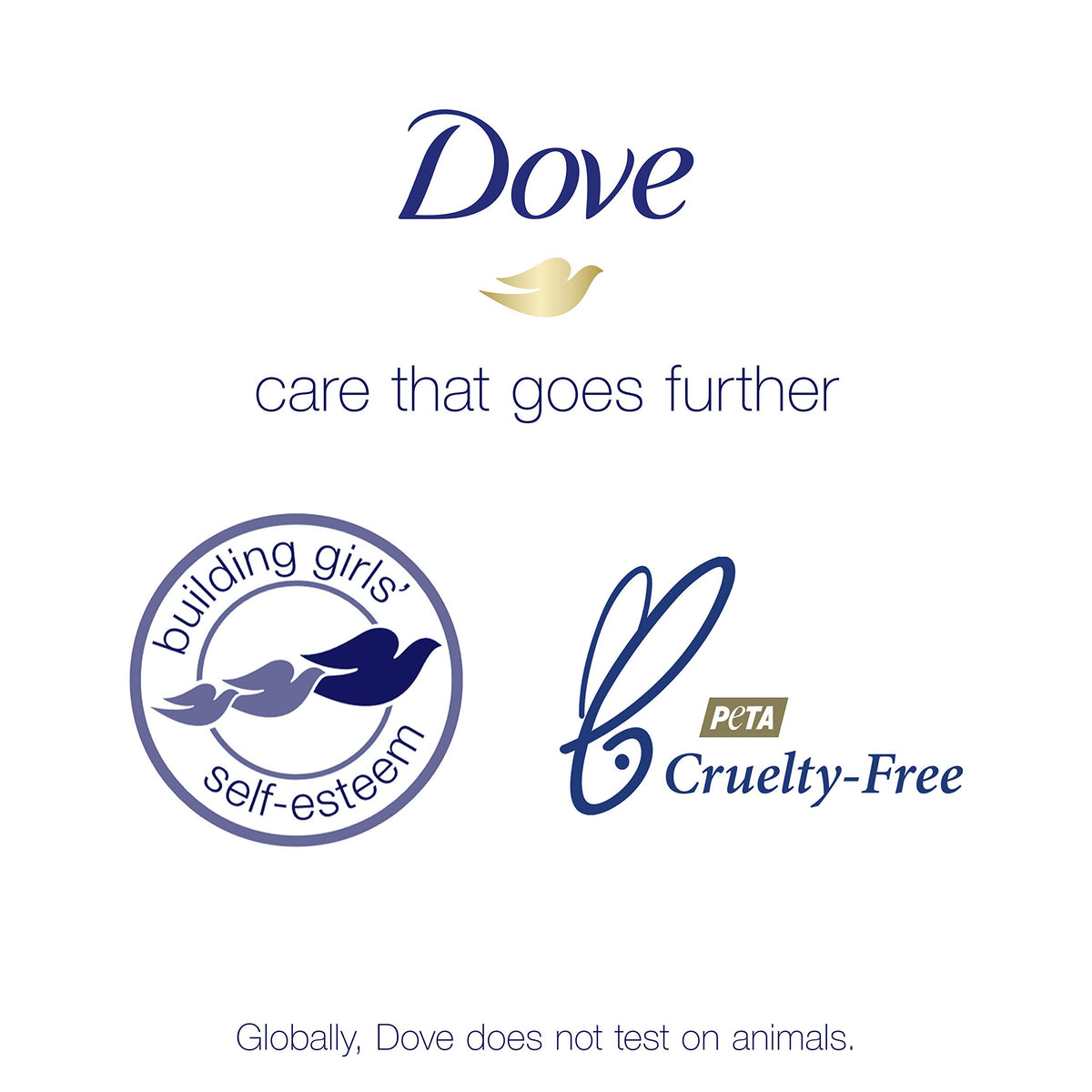 Close-up of Dove label with PETA certification for cruelty-free reassurance