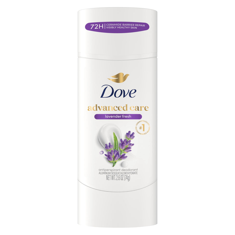 Dove front packaging showing Lavender Fresh antiperspirant for soft underarms