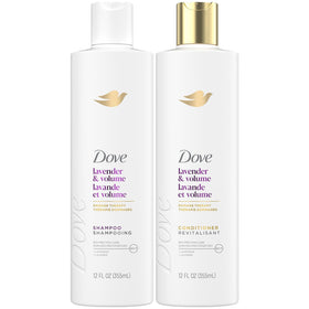 Dove front packaging showing lavender volumizing set and benefits