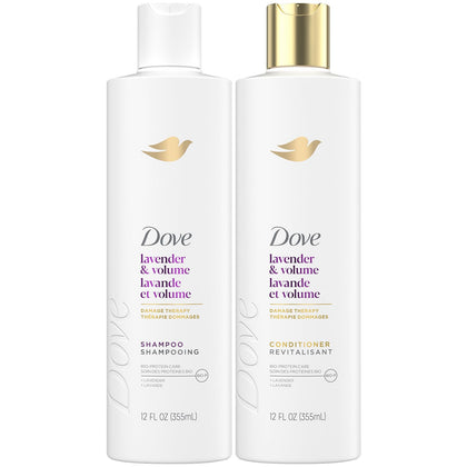 Dove front packaging showing lavender volumizing set and benefits