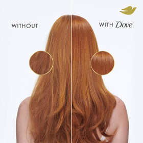 Dove before and after hair photo showing fuller, more lifted hair
