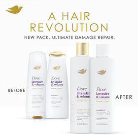 Dove shampoo being poured to show lightweight volumizing formula