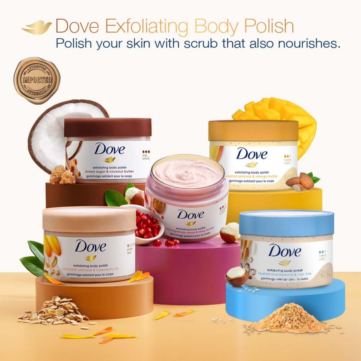 Dove product on bathroom shelf lifestyle image inspiring daily routine