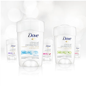 Dove deodorant trio on bathroom vanity illustrating daily routine comfort and care
