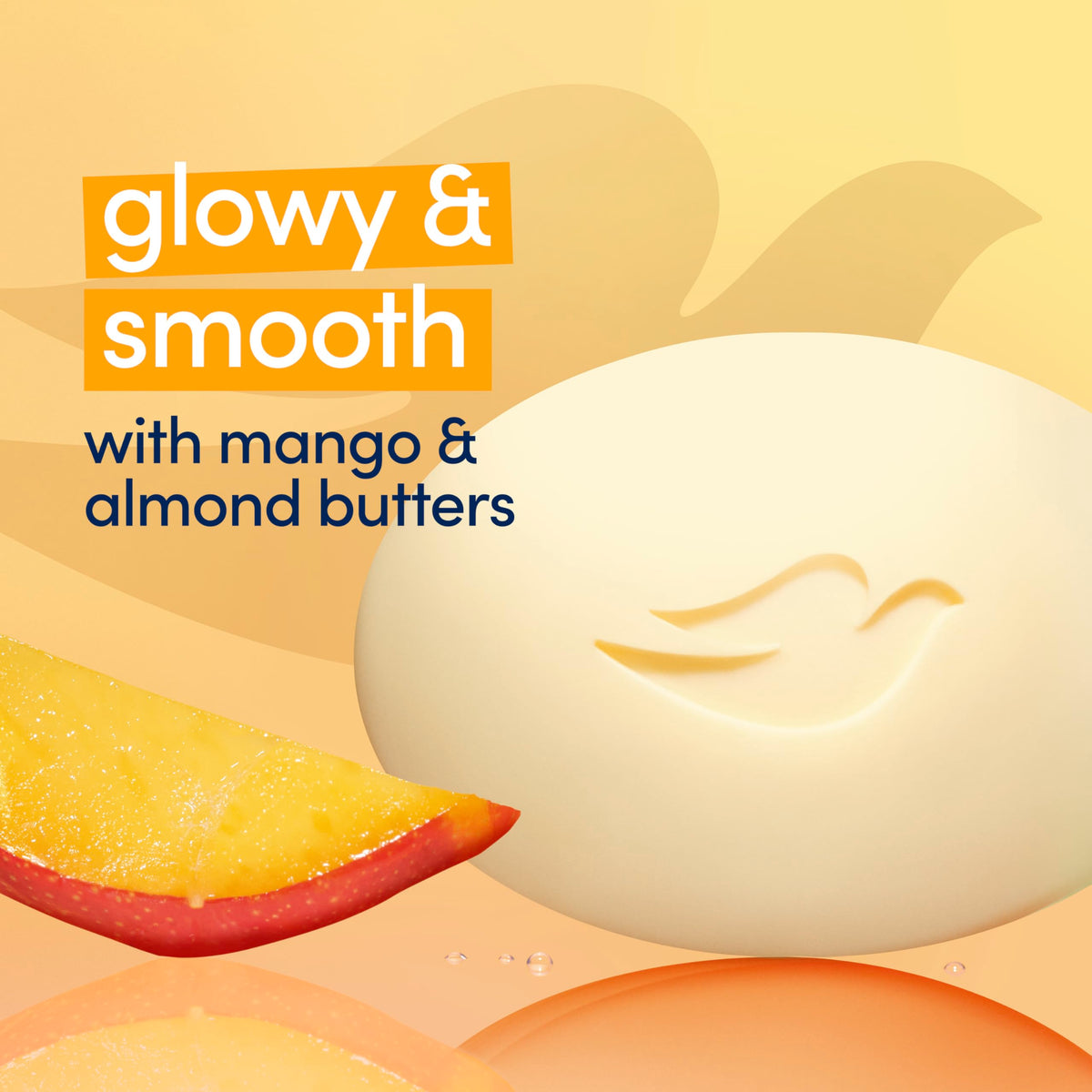 Dove mango and almond butters ingredient scene highlighting skin nourishment