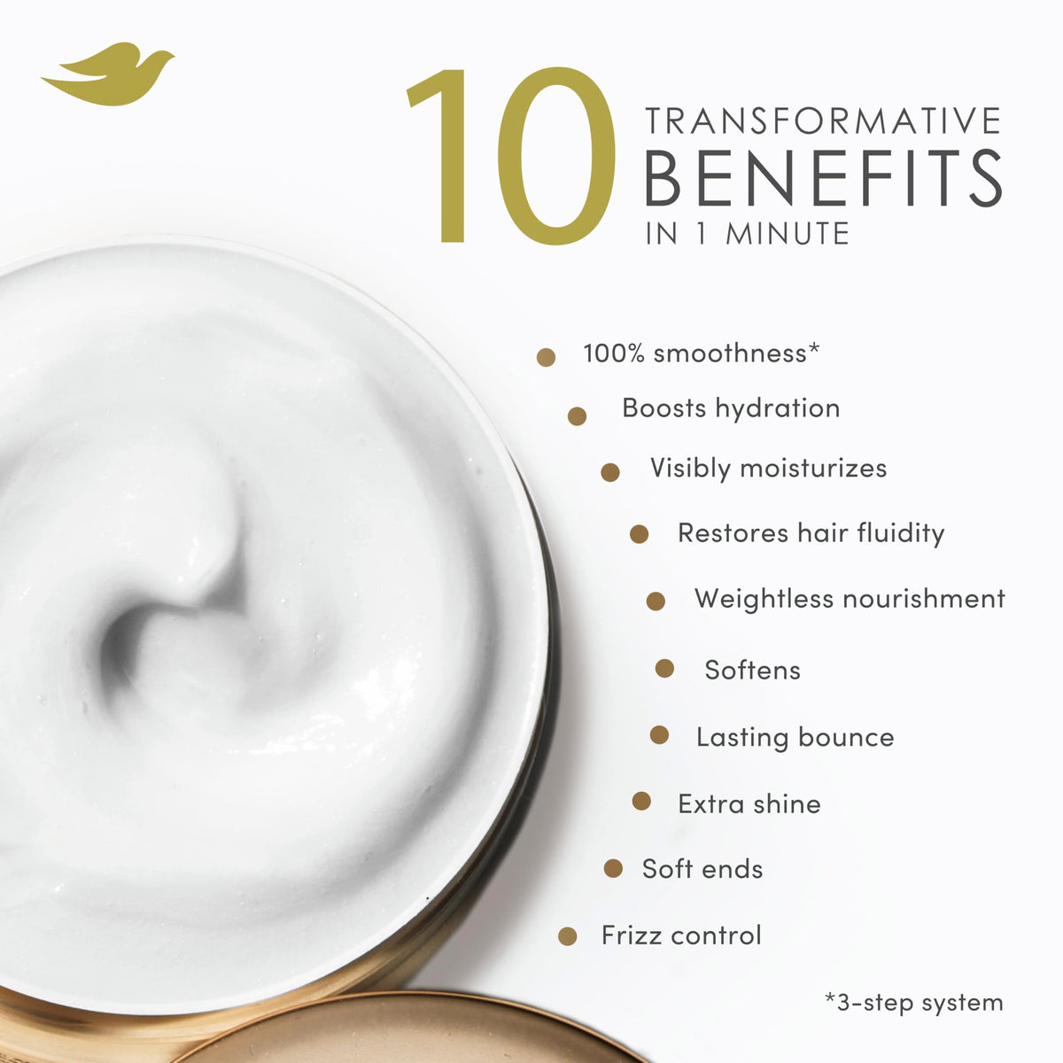Dove close-up of hyaluronic serum ingredient for deep hydration