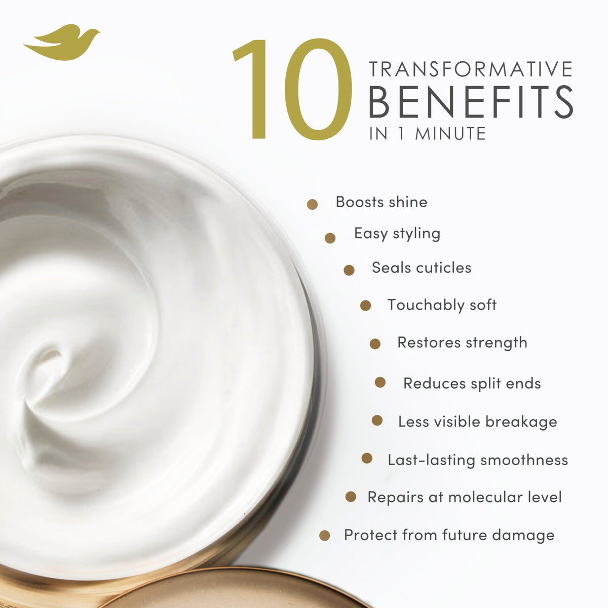 Dove mask scooped in hand illustrating easy one-minute application