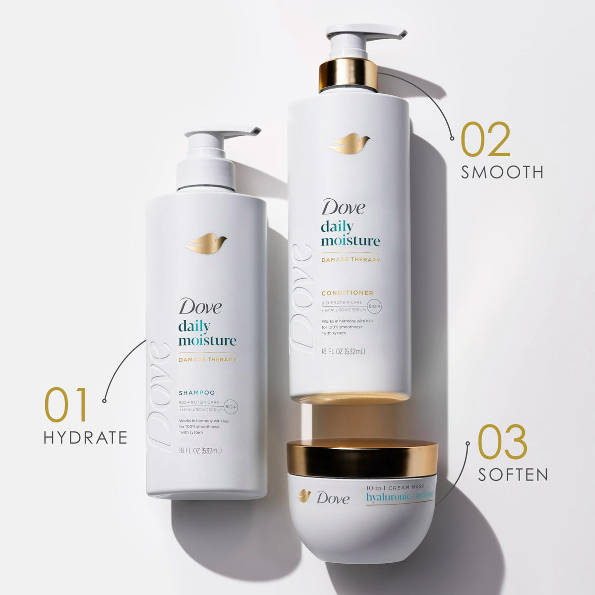 Dove applying mask to mid-lengths and ends for targeted care