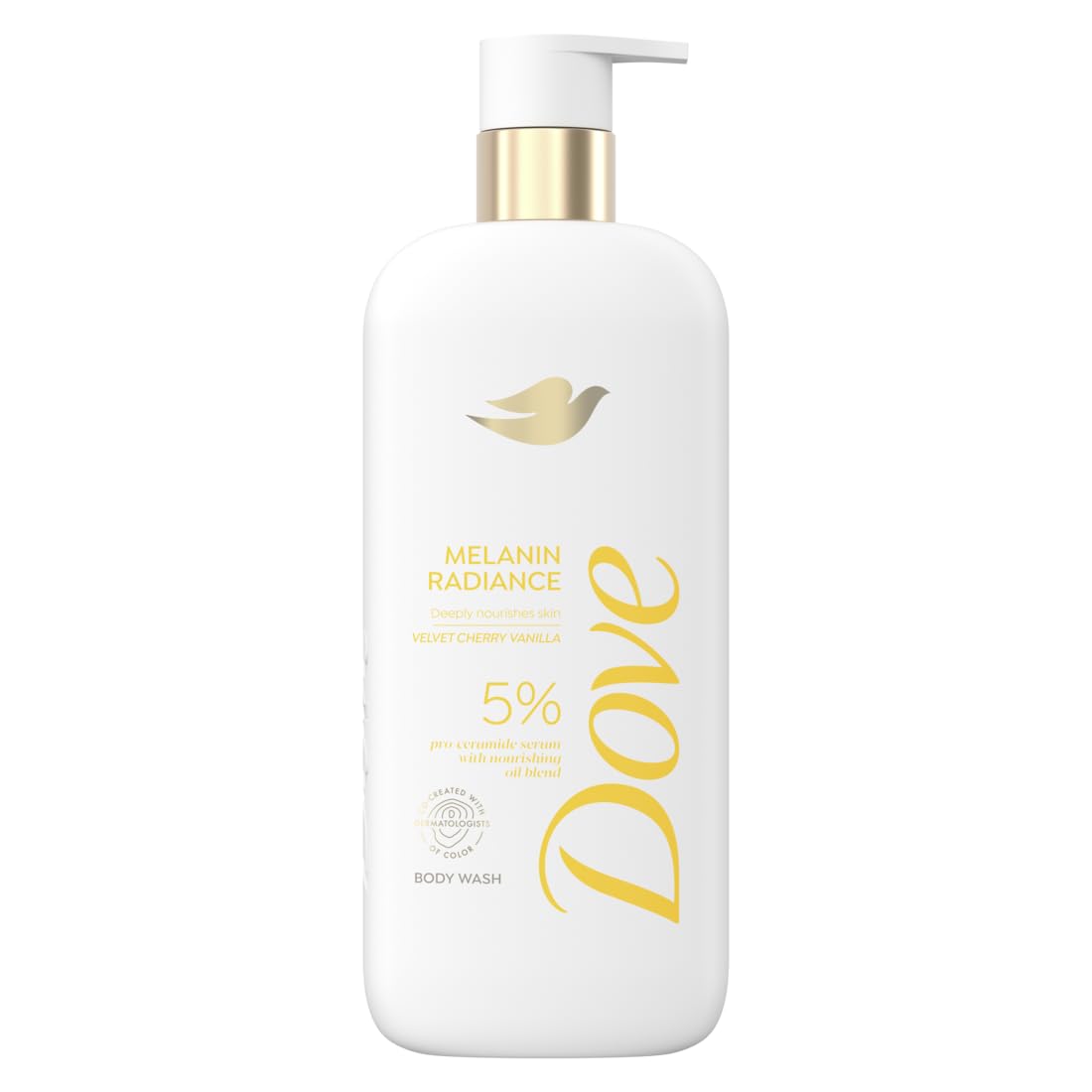 Dove bottle front packaging showing product and benefits